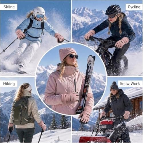 SCCGKP Women Ski Gloves, Windproof Thermal Touchscreen Gloves Waterproof Winter Warm Snow Glove for Skiing Cycling Outdoor Sports，Pink：One Size — view 6