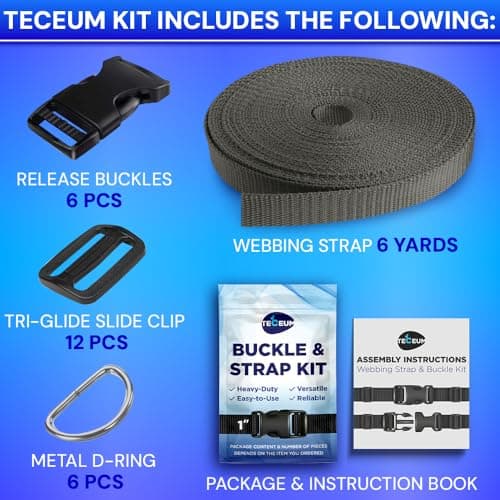 TECEUM 25mm Nylon Strap Kit with Buckles, 5m Charcoal Fabric Tape — view 3