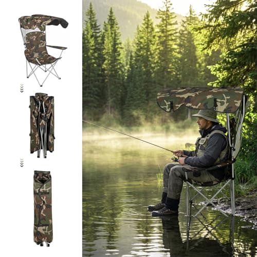 GoDyna Portable Camping Chair with Canopy Shade Folding Outdoor Chair with Cup Holder Heavy Duty Waterproof Beach Fishing Lawn Chair for Camping Picnic Garden Patio Support 175kg (Camouflage) — view 4