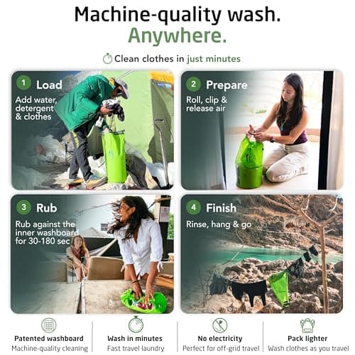 Scrubba Wash Bag - Patented Washboard-in-a-Bag™ Portable Travel Washing Machine for Camping, Backpacking, Cruises & Hotels - Pack Light, Wash Clothes Anywhere in Minutes (~140g) — view 4