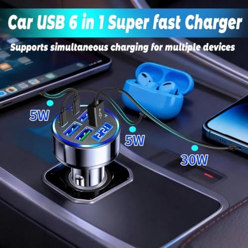 Fast Car Charger, 6 in 1 Super Fast Charging USB C Car Adapter, 12V/24V — view 4