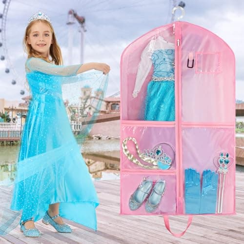 OSDUE Clothes Covers, 40 inch WaterproofHanging Garment Bags with 5 Zipper Pocket and ID Slot Pockets Foldable Kids Dance Costume Garment Bag Travel Storage Bag for Dancers Travel Competitions (Pink) — view 5