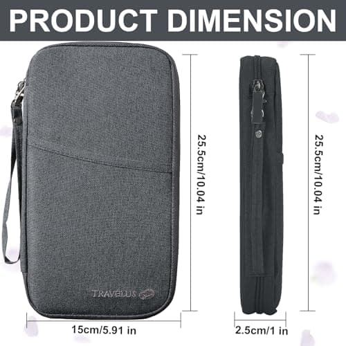 Passport Holder Travel Wallet, Large Capacity Travel Document Holder, RFID Blocking Waterproof Portable Travel Wallet Organiser for Cash Passport ID Card Credit Cards Flight Ticket Pen (Light Grey) — view 2