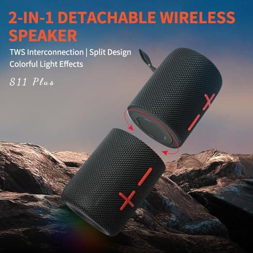 CYBORIS 2 in 1 Portable Splittable 40W Dual Bluetooth Speaker, Waterproof Split Wireless Speaker V5.3 with Deep Bass Loud Stereo Sound, 24H Playtime, True Wireless Pairing for Home, Outdoor or Travel — view 3