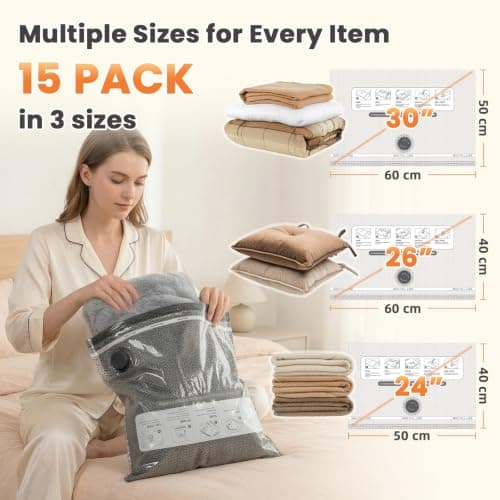 15 Vacuum Storage Bags for Travel and Clothes with Rechargeable Pump 60KPa — view 5