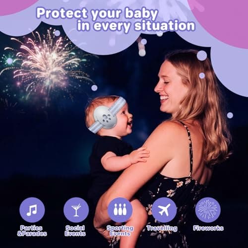 SHOCHX Baby Ear Defender Hearing Protection for Infant and Babies Up to 36 Months - Noise Reduction Earmuffs Comfortable Infant Headphones for Ear Protection, Sleep, Travel Baby Essentials (Gray) — view 6