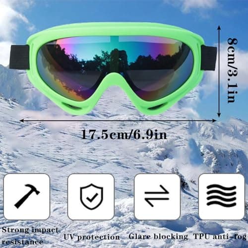 MaoMaoCha Ski Goggles Snowboard Goggles for Men Women Kids Cycling Motorcycle Snowmobile UV Protection Goggles Winter Snow Sports Glasses for Youth Adult Teens Boys & Girls (Green) — view 2