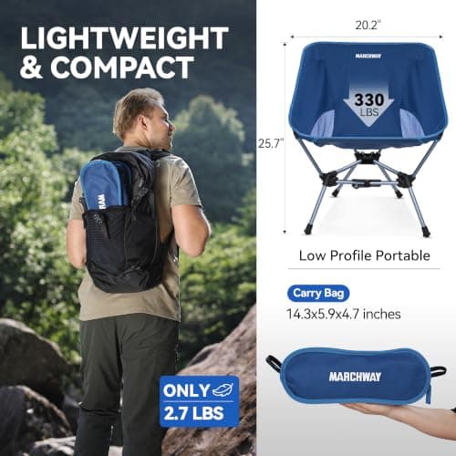 MARCHWAY Lightweight Folding Camping Chair with Spring Lock, Stable Compact Portable for Outdoor Camp, Travel, Beach, Picnic, Festival, Hiking, Backpacking (Dark Blue) — view 3