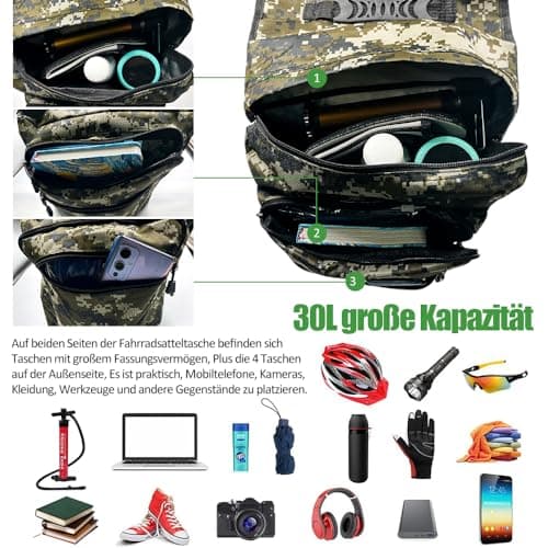 HINATAA Bicycle Bags for Pannier Rack, 30 L Double Bicycle Bag, Rear Pannier Rack, Waterproof Bicycle Pannier Bag with Rain Cover, Pannier Rack Bag with Reflective Bands (Camouflage) — view 2