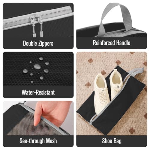 WOOMADA Compression Packing Cubes for Suitcases Travel Essentials 6 Set Rectangle Mesh Expandable Travel Bags Organizer for Luggage(Charcoal) — view 6