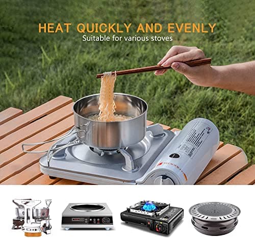 4Pcs Camping Cookware Set, Portable Stainless Steel Camping Cookware Mess Kit Outdoor Camping Cookware Kit Lightweight Pot for 2-3 People Kids Outdoor Camping Hiking Backpacking Travel — view 4