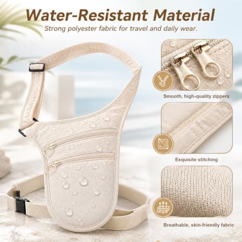 Anti Theft Travel Money Belt, Slim Waterproof Hidden Waist Pouch (Khaki) — view 4