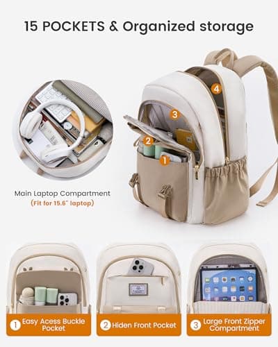 LOVEVOOK School Backpacks Womens, 15.6 Inch Laptop Rucksack Work Bag — view 3