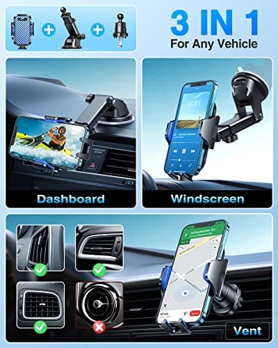 VANMASS 2026 BEST Car Phone Holder [Upgraded Suction&Clip] Military-Grade Rotatable Universal Mobile Mount for Dashboard Windscreen Vent, Van Stand Cradle for iPhone 17 16 15 Samsung,Blue — view 4