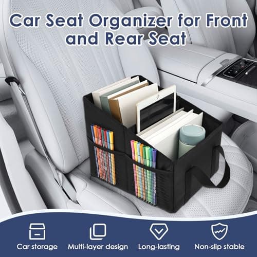 RHAIQBVC Car Seat Organizer Car Organiser Back Seat Large Capacity Folding Automotive Passenger Seats and Backseat Storage Caddy with 4 Cup Holder for Trunk Water Bottle Umbrella Sunglasses — view 3