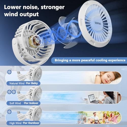 SOPOKE Mini Portable Baby Stroller Fan,3 Speed Personal Handheld Fan,Battery Operated Rechargeable 360° Flexible Tripod Cooling Fan, Suitable for Car Seat Crib Treadmill Golf Cart Travel(Yellow) — view 5