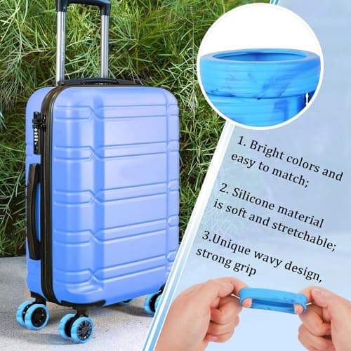 8pcs Luggage Wheel Covers, Portable Silicone Luggage Wheel Protector Covers Noise-Proof Luggage Spinner Wheel Covers for Most 8 Caster Luggage (Blue + Light Blue) — view 4