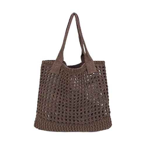 ENBEI Womens Large Beach Tote Bags Shoulder Handbags knit bag Tote bag aesthetic for Beach Crocheted tote cute Tote bags, Coffee, L — view 5