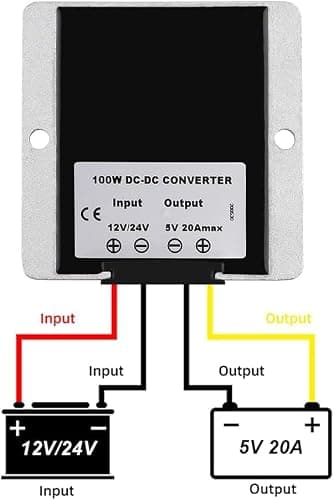 DC 12V/24V to 5V 20A 100W Step Down Voltage Converter, Waterproof Buck Power Regulator for Golf Cart, Club Car, LED - DC 12V/24V to 5V 20A Converters — view 5
