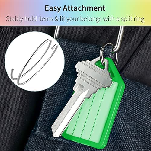 Uniclife 20 Pieces Key Tags 5 cm Plastic Key Chain Tags with Ruled Blank Paper Labels Transparent Covers and Split Rings Sturdy Item Identifiers, 5 Colors — view 4