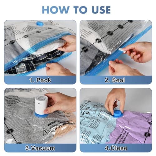 BoxLegend 6 Pack Travel Vacuum Storage Bags for Clothes with 1200mAh USB Electric Pump-2S+2XS+2XXS- Thickened & Waterproof Fits Luggage & Backpack Save 70% Luggage Space — view 5