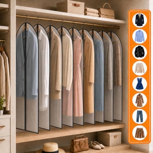 Sytinnice 2 Pack Dress Bags Covers Long 60 x 140 cm / 24 x 55 in, PEVA Transparent Hanging Garment Bags with Zipper, Waterproof Dustproof Clothes Covers for Wedding Dress, Gowns, Suits, Coats — view 5
