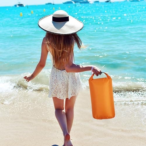 FIBOUND 2 Pieces Lightweight Dry Bags, Waterproof Floating Bag, Waterproof Dry Bags, Compressed Waterproof Bag for Outdoor Hiking (Orange 8L), Orange, Universal Travel Adapter — view 4