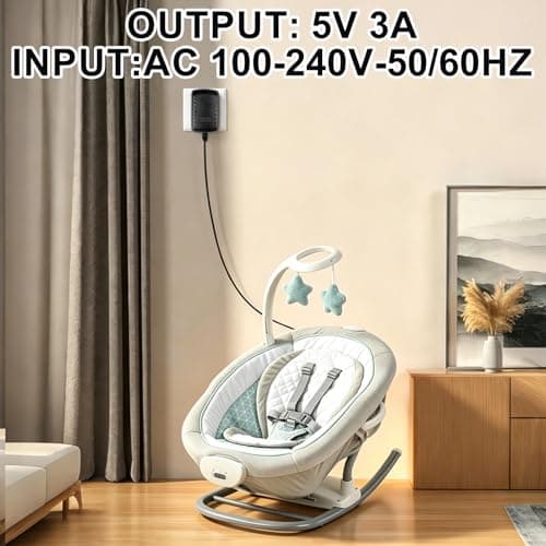5V 3A Baby Swing Charger Power Cord, 15W AC to DC Power Supply Adapter — view 2