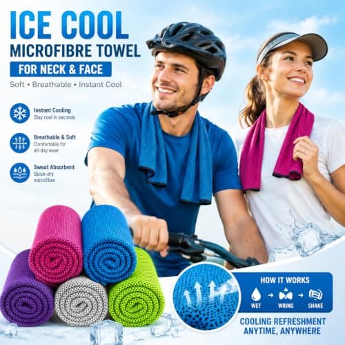 5 pack Cooling Towels,(30 * 100cm) Ice Towel Cooling Towel for Neck & Face, Ice Cool Microfibre Towel for Neck for Instant Relief Perfect Coolings Scarf for Running, Yoga, Camping, Workout — view 5