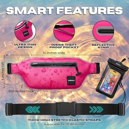 Drench 100% Waterproof Pink Bum Bag & Phone Pouch Set | Stylish Waterproof Waist Bag for Beach Holidays, Girls Trips & Travel | Waterproof Phone & Essentials Pouch for Pool Days & Cruises — view 4