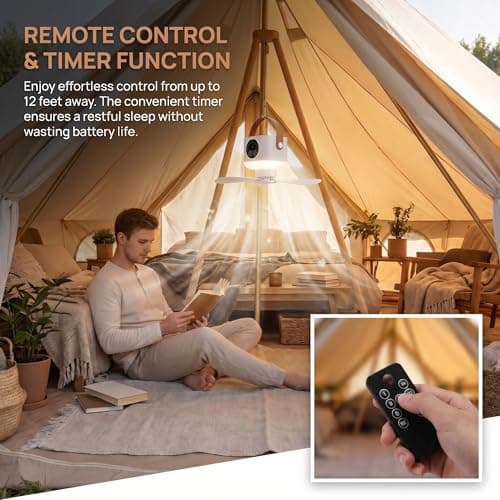 Solvio Portable Camping Fan with LED Light, 7200mAh Rechargeable Tent Fan, Remote Control & Timer, Detachable Blades, 4 Speeds Outdoor Fan for Car Camping Essentials — view 3