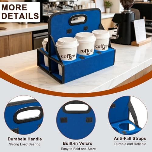 AKAYOK 6-Cup Reusable Foldable Drink Carrier with Handle –Spill-Proof Black Drink Caddy for Delivery, Office & Catering –Sturdy Beverage Organizer with Individual Compartments for Car, Travel & Events — view 4