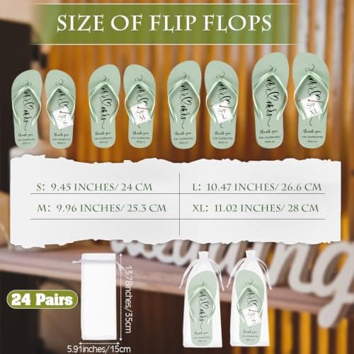 Breathffy 24 Pairs Wedding Flip Flops Bulk Slippers, Sage Green, One Size — view 3