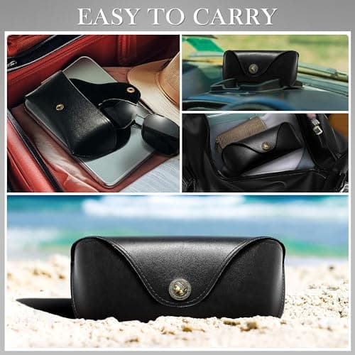 SUNGAIT Vegan Leather Glasses Case Portable Sunglasses Holder Hard Shell Slim Design Travel-Ready, Black, Large — view 5