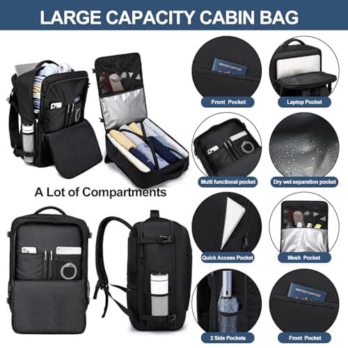 LIGSAN Ryanair Cabin Bags 55x40x20 Backpack for Overhead Bin Hand Luggage Cabin Bag 55x40x20cm Travel Backpack Fit 18.4 Inch Laptop with Waterproof Compartment — view 3