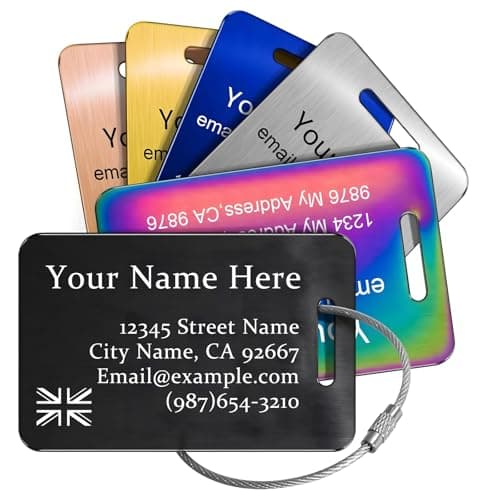 Customise Luggage Tags for Suitcase - Personalized Engraved Stainless Steel Metal Tag for Cruise Travel - Custom Name Tags Suitable for Bags and Backpacks (Rectangle)