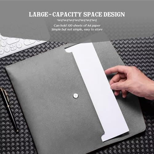 Skyzone A4 Document Folder Wallet, PU Leather Travel Document Holder Organizer, Waterproof File Folder with Snap Closure, Multifunctional File Envelope Portfolio Storage Case (Grey) — view 3