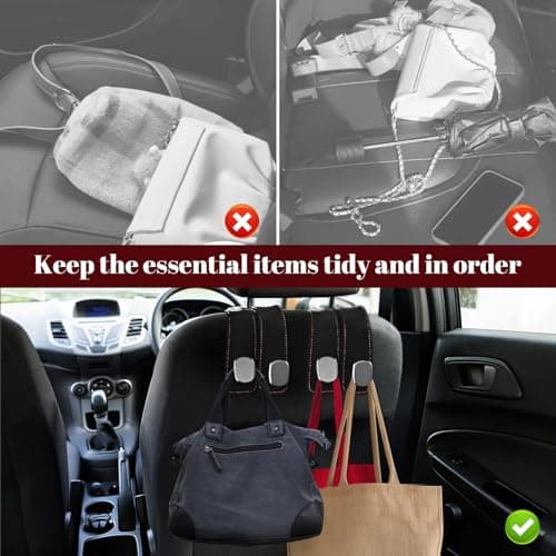 YGCQFH 2 Pcs Car Hooks, Car Seat Hooks Car Seat Back Double Hook Car Headrest Hook, Car Seat Hooks for Headrest, Car Bag Hook, Car Seat Hook for Bags, Purses, Handbags(Black — view 5