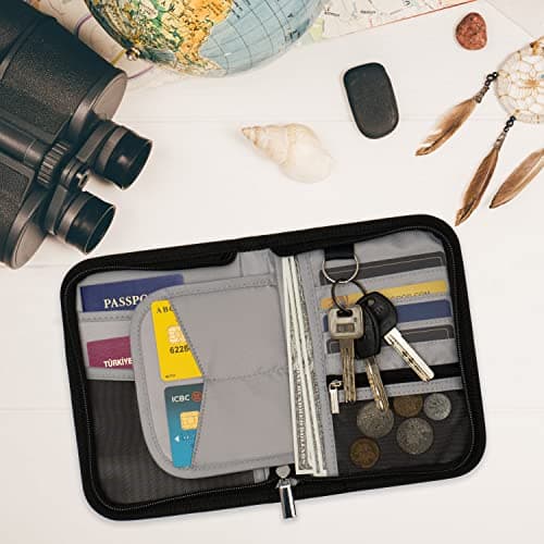 Passport Holder Travel Wallet, For 2 Passports, Small Passport Bag, Double, Dual, A5, Document Folder, Case, Purse, RFID Blocking, Holiday, Waterproof Organisers, Travel Accessories, Grey, UK GBRN S — view 6