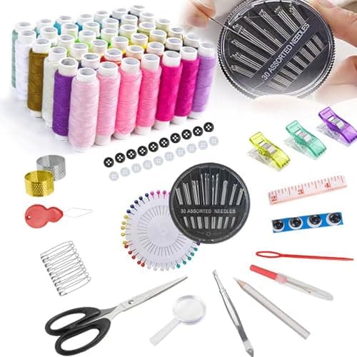 JUNING Travel Sewing Kit Portable Sewing Supplies Accessories for Adults, Beginner, Home, Emergency, Including Needle and Thread kit, Scissors,Tape Measure, Seam Ripper(XL-42 Threads-Black) — view 2