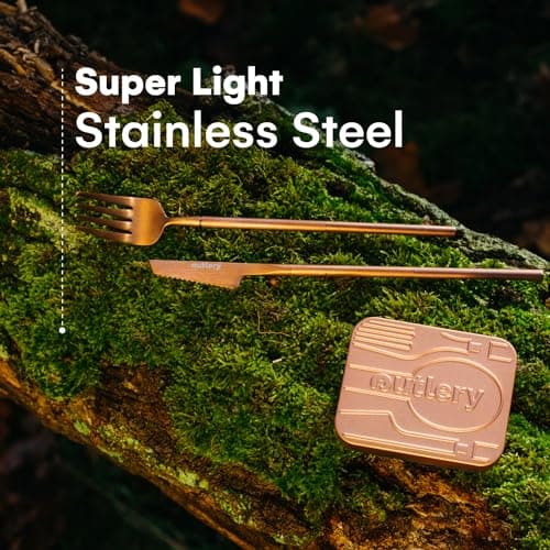 Outlery | Portable Camping Cutlery | Reusable Stainless Steel Travel Cutlery Set with Case | Pocket Sized, Durable and Easy to Clean (Rose Gold) — view 4