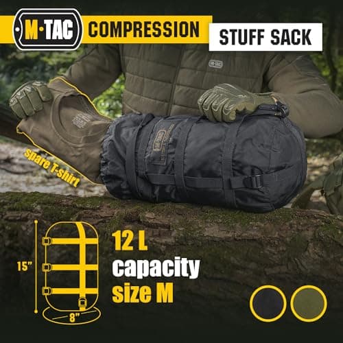 M-Tac Sleeping Bag Compression Stuff Sack Military Water Resistant Compression Bag Lightweight Nylon Compression Sack for Travel, Camping, Hiking, Outdoor (Olive, XL - 40 liters) — view 4
