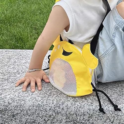 Mesh Beach Toy Bag, Crab-Shaped Shell Collecting Bag with Adjustable Shoulder Strap, Cute Sand Toy Storage for Kids,Yellow — view 4