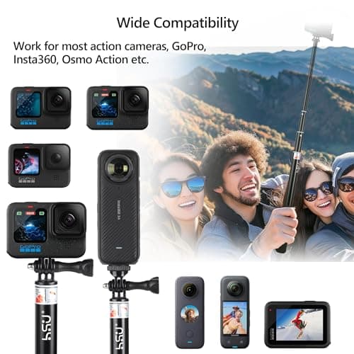 HSU 92cm/36.2" Extended Selfie Stick for GoPro Insta360 Osmo Action Cameras — view 5
