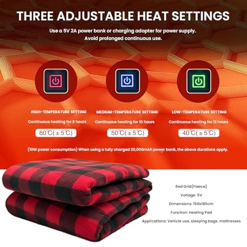 USB Heated Sleeping Mat, 3-Level Adjustable Temperature Camping Heating Pad with 6 Heating Zones, Waterproof Electric Warm Sleeping Bag Liner for Cold Weather Hiking Backpacking — view 2