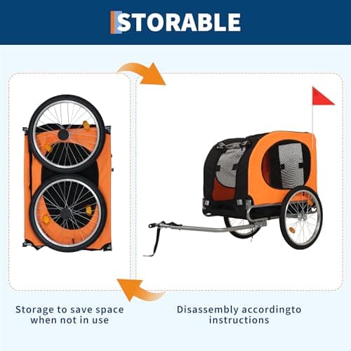 Orange Dog Bike Trailer Foldable Pet Carrier Cart for Travel — view 2