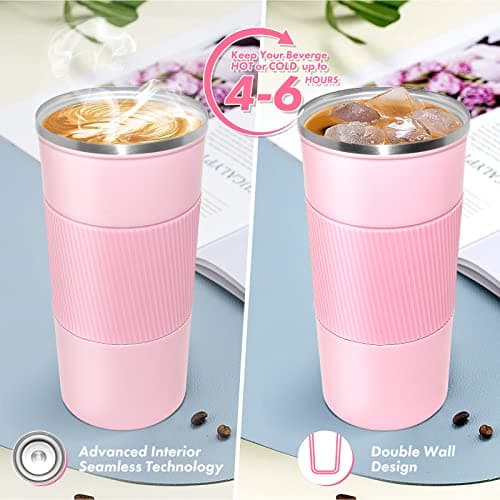 Dycietx Travel Mug with Leakproof Lid,Insulated Reusable Coffee for Hot&Cold Drinks/Tea,Portable Stainless Steel Thermal Takeaway Cup Car/Outdoor/Picnic/ Office/School (510ml Pink) (CM03RD) — view 4