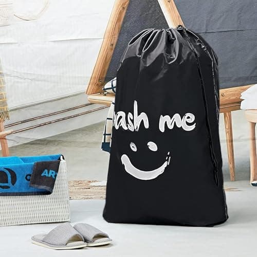 CJWLKJ 2-Pack XL Travel Laundry Bag, Machine Washable Dirty Clothes Organizer, Large Enough to Hold 4 Loads of Laundry, Easy Fit a Laundry Hamper or Basket (Black+Sky Blue) — view 3