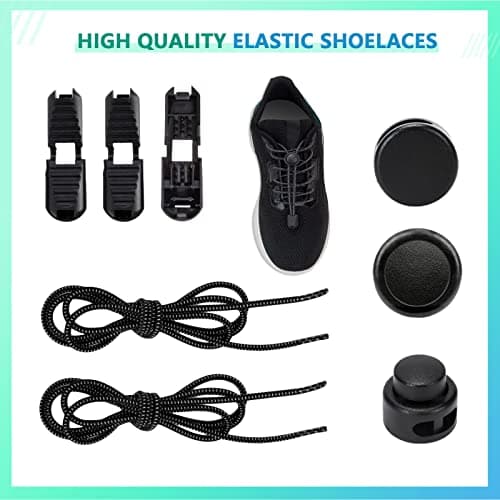 AIXMEET 5 Pairs Elastic Shoe Laces for Kids & Adults No Tie Shoe Laces Lock Shoe laces Suitable for Sneakers Hiking Shoes Board Shoes Casual Shoes Boots(Black+White+Grey+Blue+Yellow) — view 5