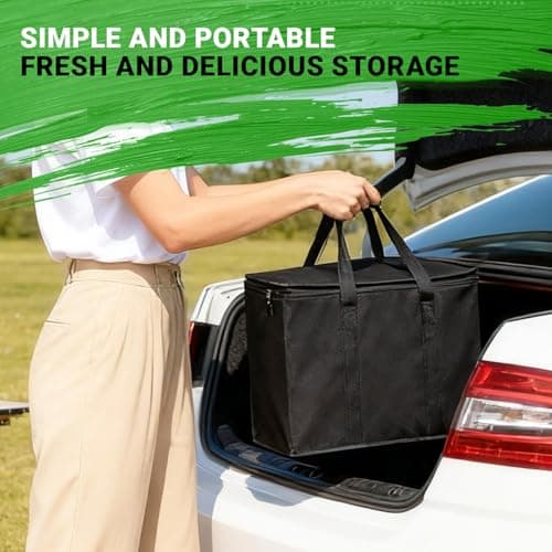 Cooler Box, 35L Insulated Cooler Box, Thermal Food Delivery Bag Cool Bags with Zip Big Cold Bag Picnic Reusable Insulation Shopping Bags Foldable for Beach Camping Work Trip (Black) — view 6